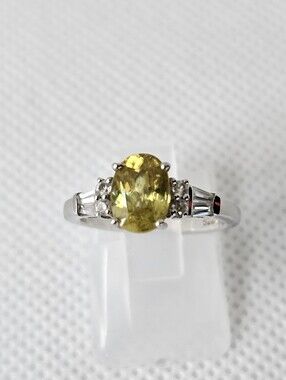 Genuine Spene & White Zircon Ring Sterling Silver Platinum Finish. Size 5!